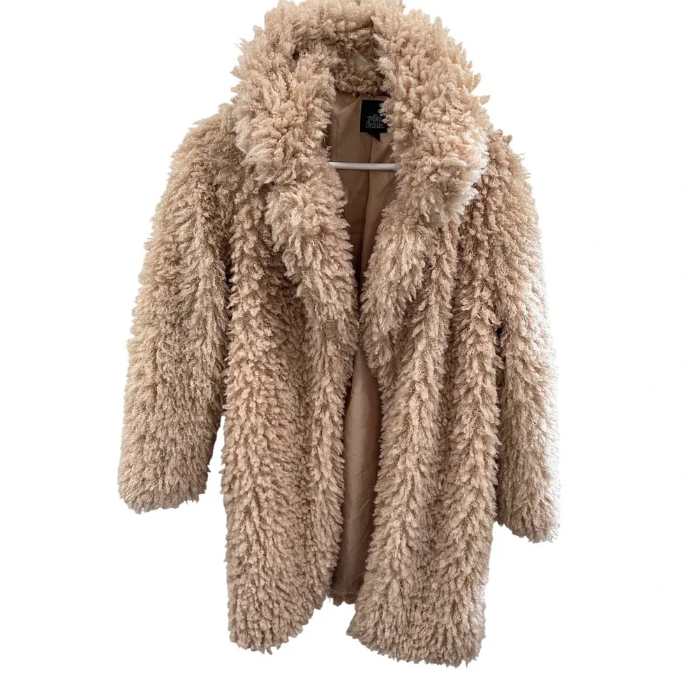 Wild Fable Tan Beige Faux Fur Teddy‎ Coat Shaggy Mid Length Jacket Small